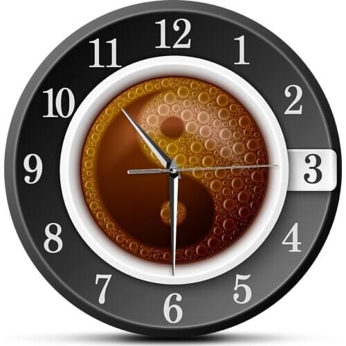 Yin and Yang Symbol Coffee Cup with Wall Clocks for Kitchen Chinese Culture Modern Design Cafe Shop Decor Acrylic Wall Watch