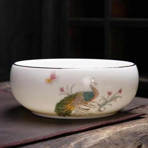 Peacock Tea Wash Bowl Ceramic Porcelain Tea Cup Holder China Teaware Accessories Home Potted Plants Decoration Crafts Pen Wash
