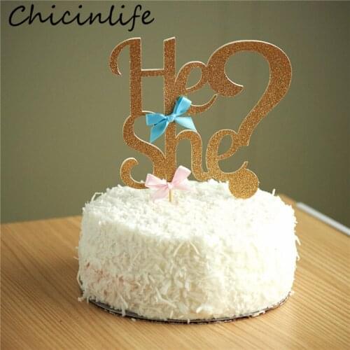 Chicinlife 1Pcs Gold He She Flags Cake Topper Baby Shower Girl Or Boy Gender Reveal Birthday Party Festival Decoration Supplies