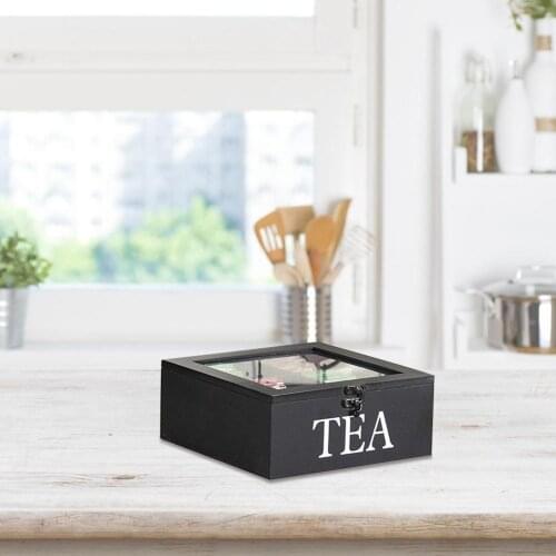 Wooden Tea Box Tea Bag Storage Holder Organizer for Kitchen Cabinets