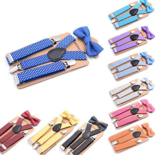 Kids Baby Boy Girls Suspender and Bow Tie Sets Children Formal Party Bow Tie+Suspender Polka Dot 2Pcs Combo Set Lot