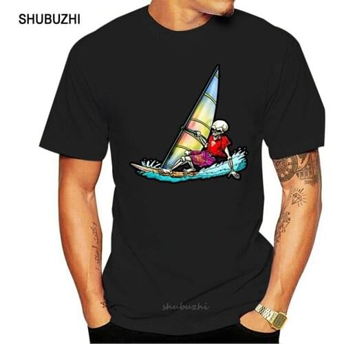 Design Windsurfer Skeleton T-Shirt Tshirt Men Hipster Adult Tee Shirt Crew Neck Short Sleeve