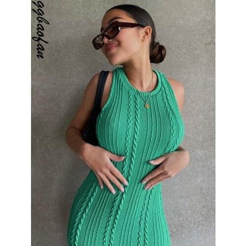 Ggbaofan Elegant Knitting O-neck Long Dress For Women Fashion Sleeveless Sexy Midi Dresses Outfits Prarty Bodycon Sundress