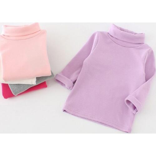 Autumn Winter Long Sleeve Girls T shirt Thick Cotton Baby Girls Basic Shirts Turtleneck Kids Tops Baby Girl Clothes DQ708