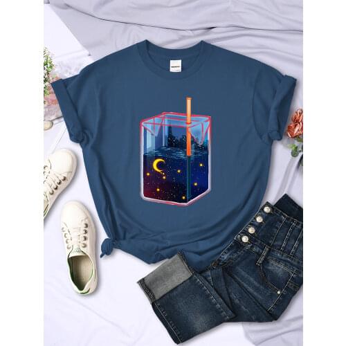 Starry Sky Drink Box Street Print Womens Tshirts Hip Hop Oversize T-Shirt Fashion Summer Tops Simplicity Loose Female T Shirts