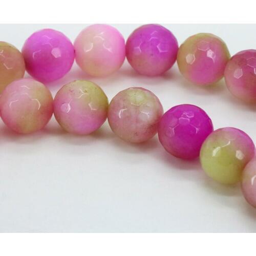 Faceted!Double color chalcedony pink&green round shape loose beads 12mm 15" DIY women jewelry handmade making