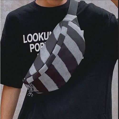 Stripe Canvas Waist Bags For Men Casual Chest Bag Outdoor Leisure Boy Fanny Packs Travel Unisex Belt Bag Banana Design