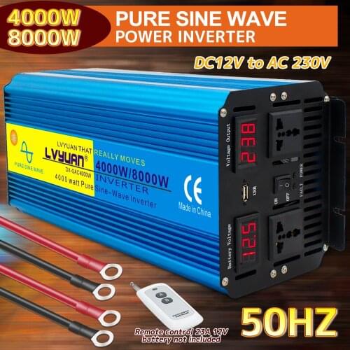 Pure Sine Wave Inverter DC 12V/24V to AC 220V 230V 50Hz Voltage Converter 5000W/6000W/8000W Remote Control Universal Socket
