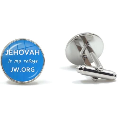Jehovah Is My Refuge JW.ORG Cufflinks Classic Collarpin Glass Photo Cabochon Cuff Button For Shirt Jewelry Gift