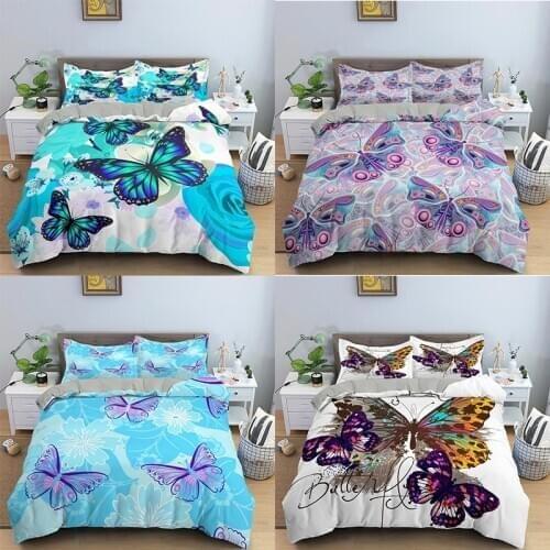 Butterfly Bedding Sets Flowers Duvet Cover Bed Linen Bedclothes Twin/Queen/King Size Bed Room For Kids