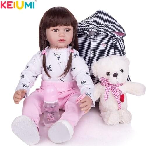 KEIUMI 24 Inch New Design Silicone Reborn Baby Dolls Handmade Cloth Body Real Princess Dolls Toy Gift To Child Birthday Surprise