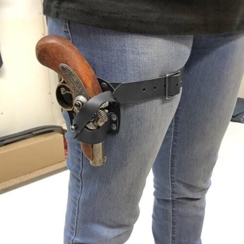 Mini Pistol Derringer Leg Garter Holster Renaissance Pirate Gear Leather Flintlock Holder Steampunk Larp Cowboy Cosplay Props