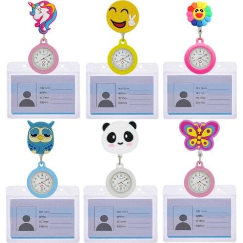 Fashion Soft Silicone Cartoon Lovely Animal Scalable Women Mens Nurse Doctor Hospital Medical FOB Pocket Watches Cards Holders