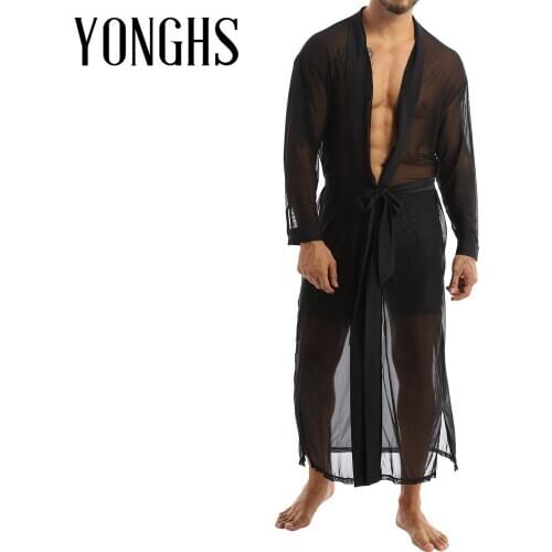 Mesh Transparent Long Shirt Casual Cloak Top with Long Sleeve for Mens Fashion Open Front Long Shirts Dressing Up