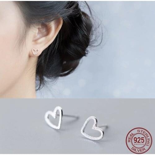 925 Sterling Silver Heart Charm Stud Earrings For Women Girls Kids Wedding Party Jewelry Pendientes eh650