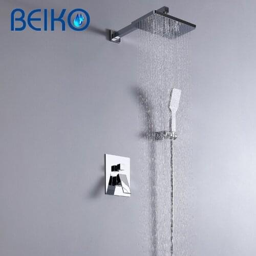 High Quality Chorme Shower Faucets Set Rain Waterfall Concealed Shower System Wall Mount Bathtub Shower Mixer Shower Combo Set