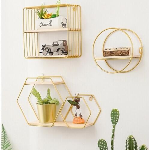 Wall Hanging Shelf Rack Convenient Iron Geometric Storage Holder for Living Room AC889