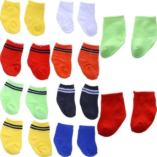 Doll Socks Striped&Solid Color Socks For 18 Inch American & 43Cm Baby New Born Doll For Our Generation Doll Daily Life