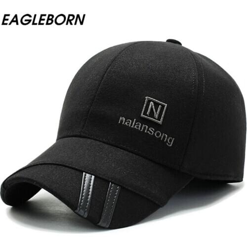 New Winter Men Elderly Dad Hat Baseball Cap Black Snapback Hat Thicken Hat Caps Mens Hats and Caps Embroidery N Letter Cap Hat