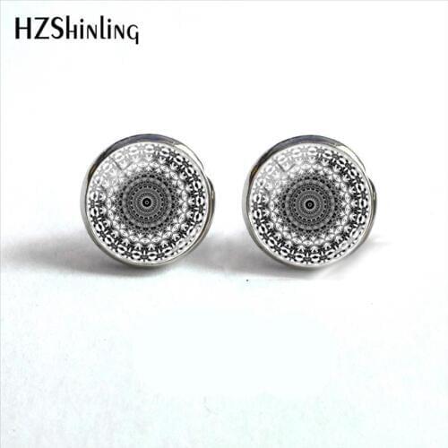 2018 NEW Mandala Earring Zentangle Inspired Art Ear Stud Glass Dome Photo Earrings Round Hand Craft Jewelry For Women HZ4