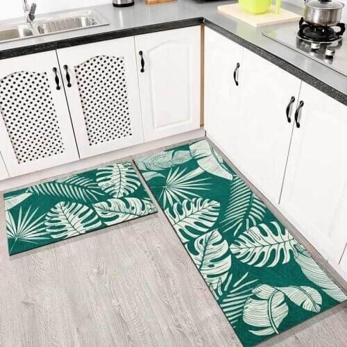 Green Leaves Anti-Slip Kitchen Long Area Rugs Modern Entrance Doormat Absorbent Bathroom Carpets Bedroom Living Room Floor Mat