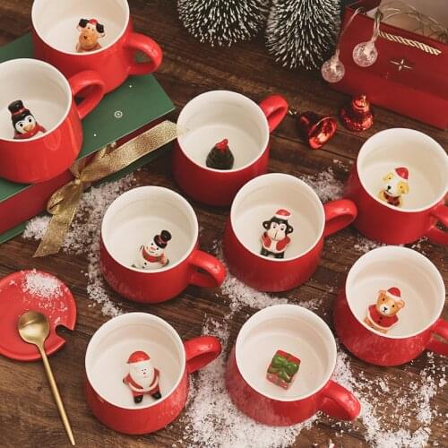 Christmas Mug Coffee Milk Breakfast Mug Snowman Ceramic Tea Cup Cartoon 3D Animal Christmas Gift Water Cup Office Drinkware