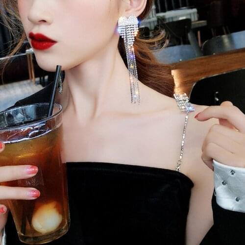 Hot Rhinestone Tassel Earrings For Women Elegant Big Crystal Heart Drop Dangle Earrings Wedding Earring Jewelry Accessories