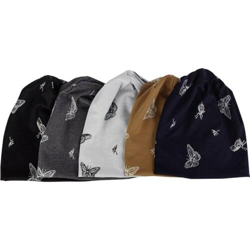 Butterfly Print Hats For Women Casual All-Match Warm Soft Trendy Beanie Elegant Cotton Autumn Female Colorful Skullies Cap
