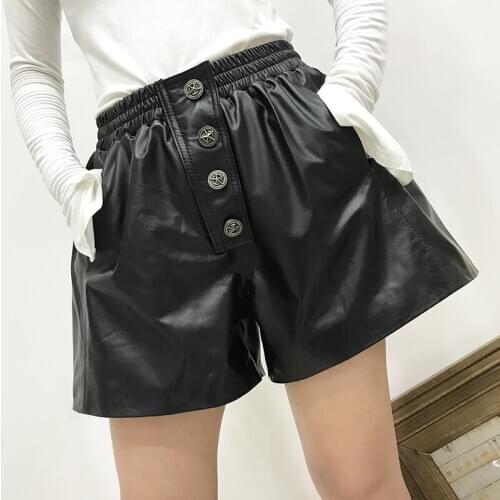 Chic womens wide-leg leather pants Autumn women high quality genuine leather short pants B508