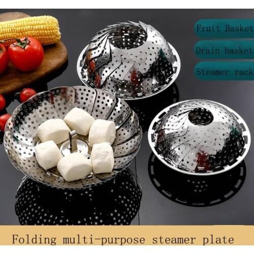 Folding Dish Steam Stainless Steel Dish Steamer Cookware Steaming Food Basket Mesh Stainless Steamer Fruit Vegetable Plate