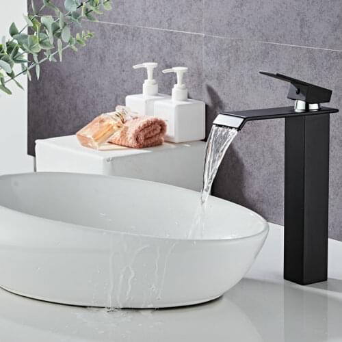 Rose Gold Bathroom Faucet Brass Bathroom Basin Faucet Cold and Hot Waterfall Mixer Sink Tap Single Handle Deck Mounted Tap