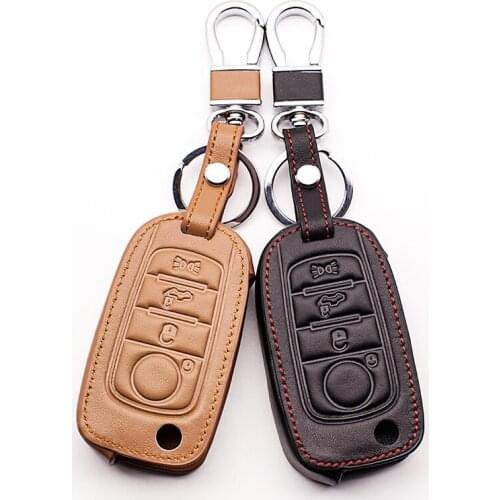 Car styling for Fiat Car Leather Key Bag Key Cover 4 Buttons Folding Key Case Black Brown keys accessories Case starline a91