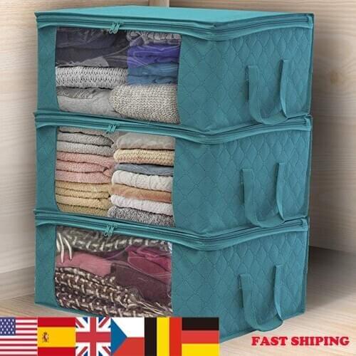 Non-Woven Fabric Clothing Storage Bag 1/3pcs Folding Storage Box Clear Window Zipper Case Clothes Organizer Handles 49x36x21cm