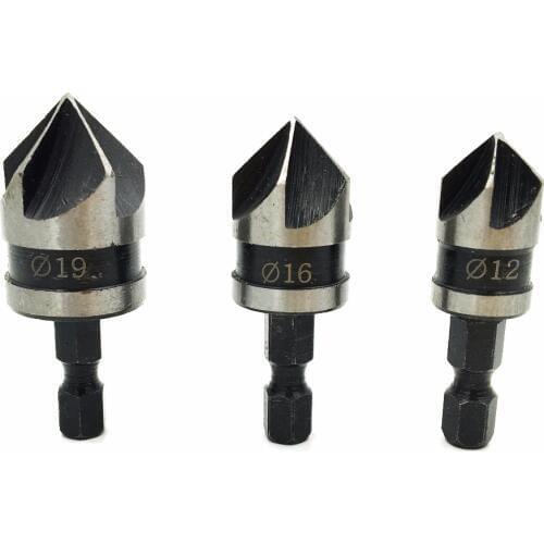 3pcs 90 Degree 1/4 Hex Shank 5 Flute HSS Countersink Drill Bits End Mill Cutter Power Drill Bit for woodworking & metal working