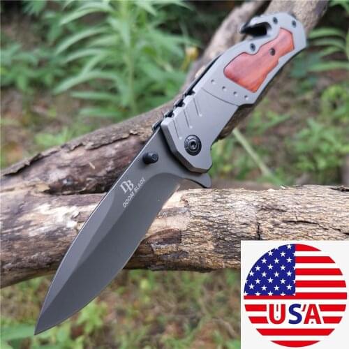 Tactical Folding Knife 8CR13MOV Gray Blade Wood Handle EDC Tools Knives Good for Hunting Camping Survival Outdoor Everyday Carry
