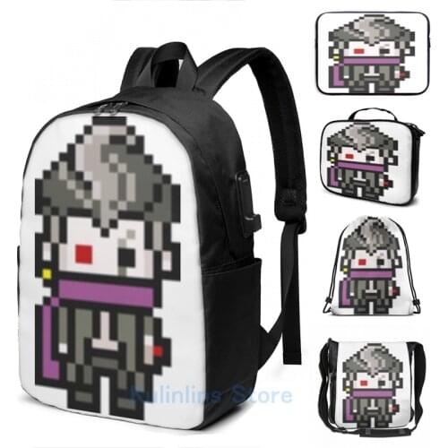 Funny Graphic print Gundham Tanaka Pixel Spirte USB Charge Backpack men School bags Women bag Travel laptop bag