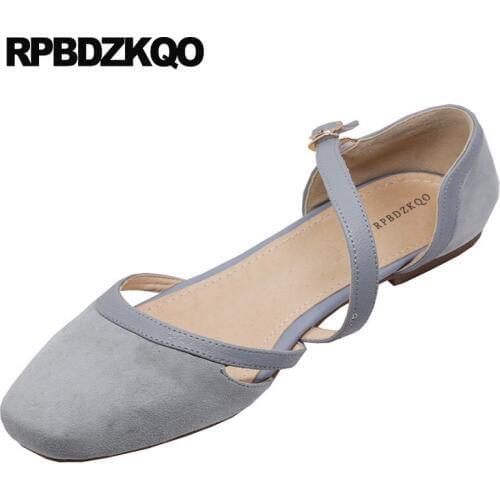 Ladies Suede Flats Genuine Leather Mary Jane 5 Square Toe Women Retro Runway Blue Wedding Ballet Shoes Sandals Ballerina China