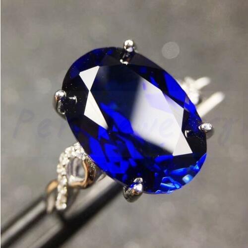 Per jewelry Blue sapphire ring Free shipping 925 sterling silver 10*14mm 7.5ct big gemstone Fine jewelry J912247