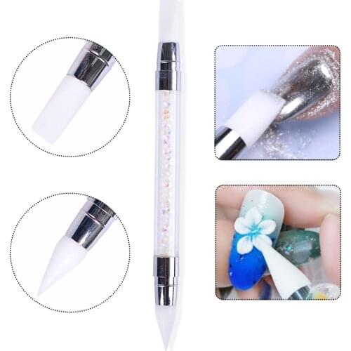 1pcs Dual-ended Nail Art Carving Pen Silicone Head Glitter Powder Nail Brush Dotting Sculpture Pen Tool Nail Manicure SAD003