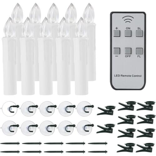 10pcs/set Battery Operated Taper Candle Lights Flameless/Smokeless Warm White Bright LED Flicking Candle Bulb Atmosphere Lamp