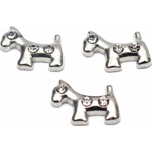 10pcs/lot Silver Dog Floating Charms Crystal Animal Charms For Glass Floating Lockets Necklace DIY Jewelry Making