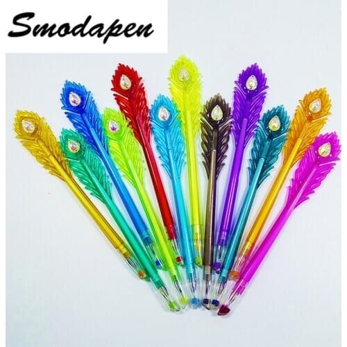 12 Color Feather Pen 0.38 Mm Peacock Opening Shape Diamond Head Gel Pen Student Writing Painting Pen Writing Painting Tools