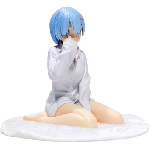 14cm Anime Scale Painted Figure Re: Life In A Different World From Zero White Shirt Kneeling Version Rem Action PVC Figure Toy