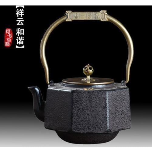 1400ml Hexagonal Cast iron Tea Pot Handmade Japan Southern Cast Iron Pot Health iron Tea Pot Boiled Water Iron Tea Kettle