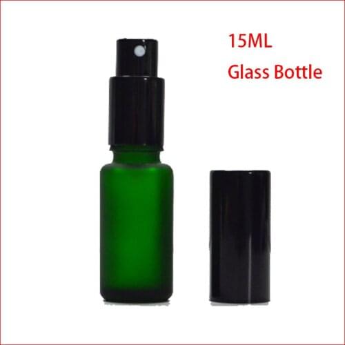 15ML Green Frosted Glass Essential oil Bottle With pump Cap for serum lotion foundation emulsion Empty cosmetic container