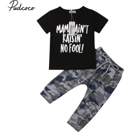 2019 Causal baby Boys Camouflage clothes set Short Sleeve T-shirt Long Pants for Baby Children Cloth Kid Toddler Clothing