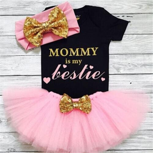 2020 New Fashion Toddler Infant Princess Baby Girl Clothes Newborn Romper Tutu Skirt Headband 3Pcs Sets Summer Outfits 0-18M