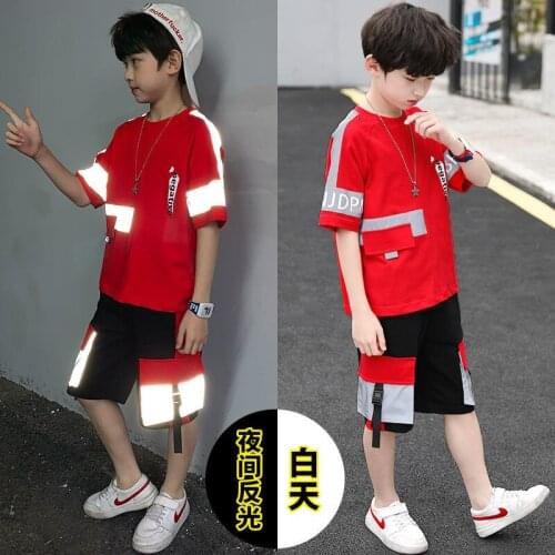 2021 Summer Baby Boys Clothes Big Tees Children Reflective Suit T-shirt pant 9 10 11 12 13 14 Years Kids Casual Outfit