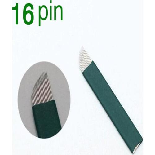 50PCS/Lot Green 16 Pin Permanent Makeup Eyebrow Tatoo Blade Microblading Needles for Manual Makeup Pen Machine