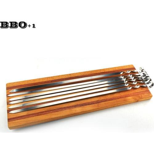 6pcs 45cm/17.5'' Stainless Steel Long BBQ Skewers Flat Meat Sticks Outdoor Barbecue Roasting Skewers BBQ Grill Tool